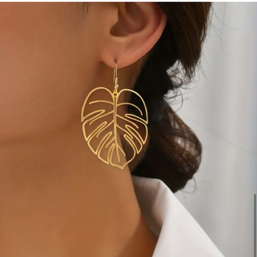 New•Sugared + Bronzed Gold Monstera Leaf Drop Earrings